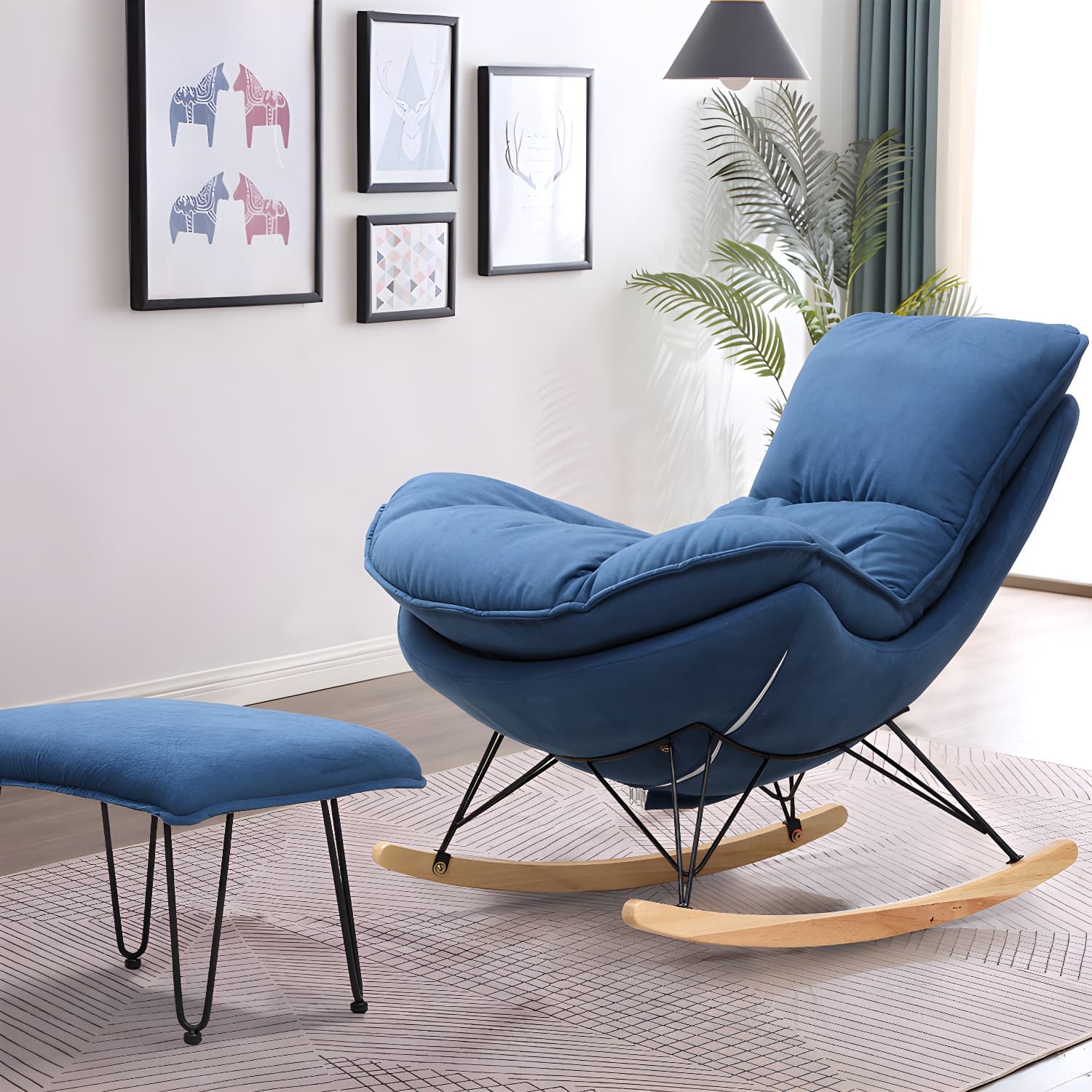 Modern Style Rocker Chair Metal Frame Spindle Cushions Rocker Chair with Ottoman thumbnail 14