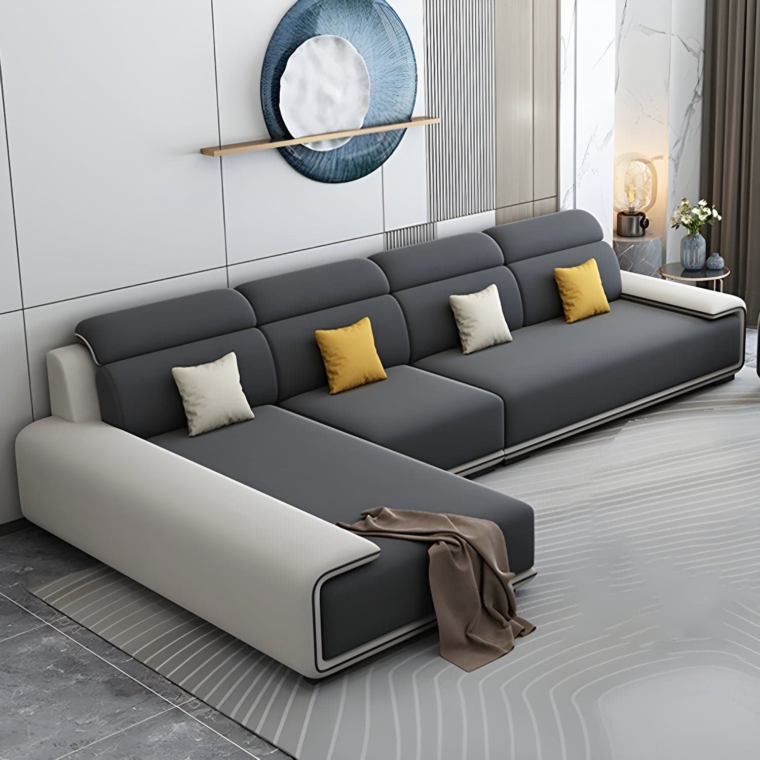Modern L-Shape Sofa Chaise Sectional Set in Tech Cloth Features Storage and Seat for 4 thumbnail 2