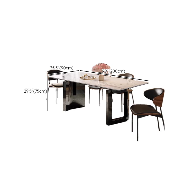 Dining Table Set with Slate Stone Top, Two-sided Pedestal, Padded Chair, Back, for 6 People/4 People in White thumbnail 17