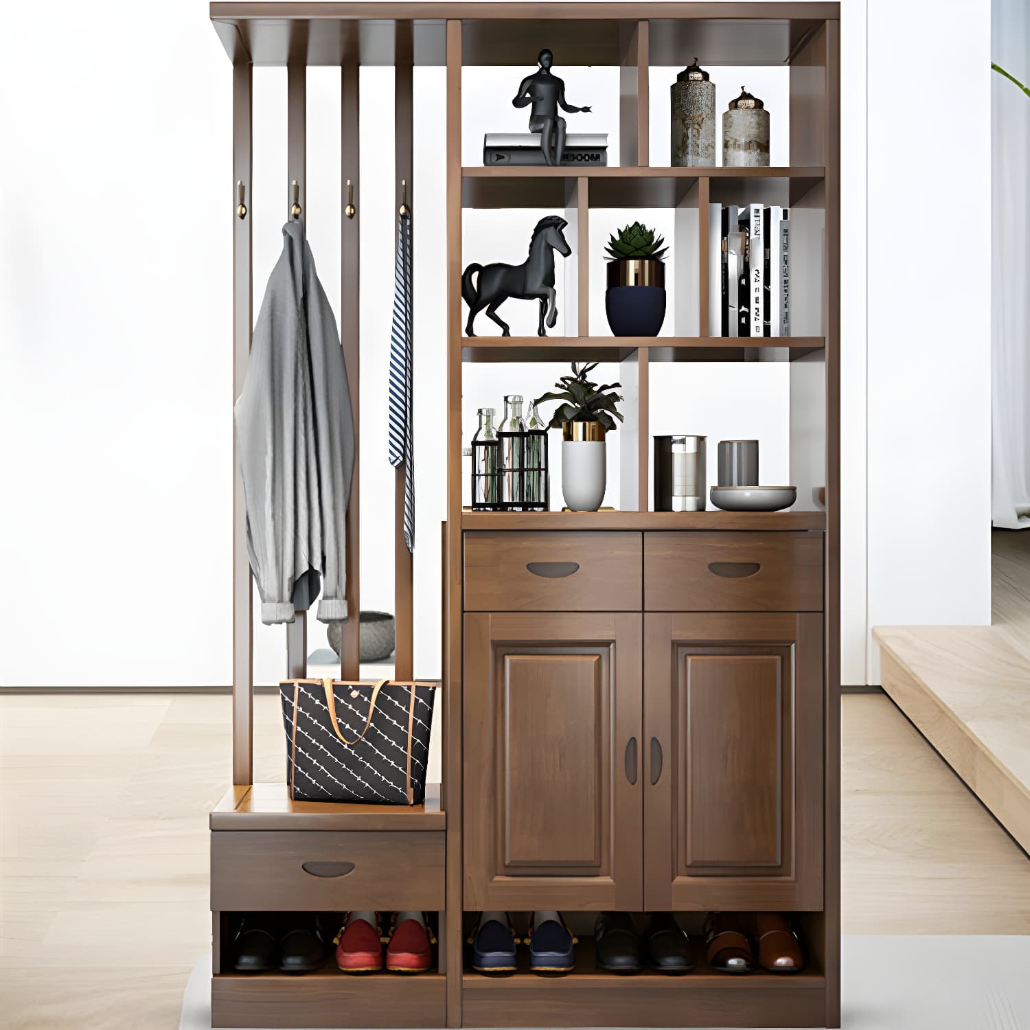 Solid Wood Modern Accent Cabinet with Doors and Drawers for Living Room thumbnail 11