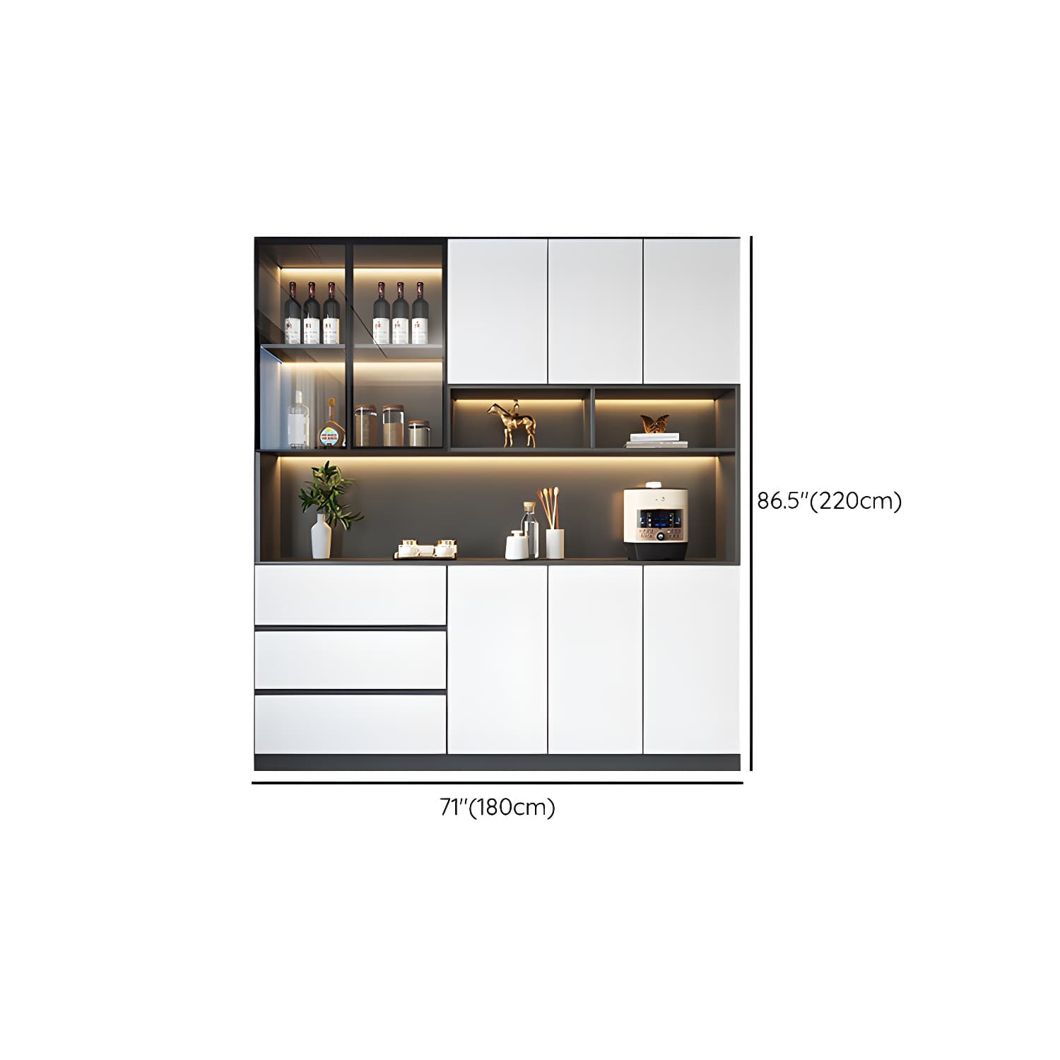 Modern Glass Adjustable Shelving Doors Wood Sideboard Cabinet with Cabinets and Drawers thumbnail 17