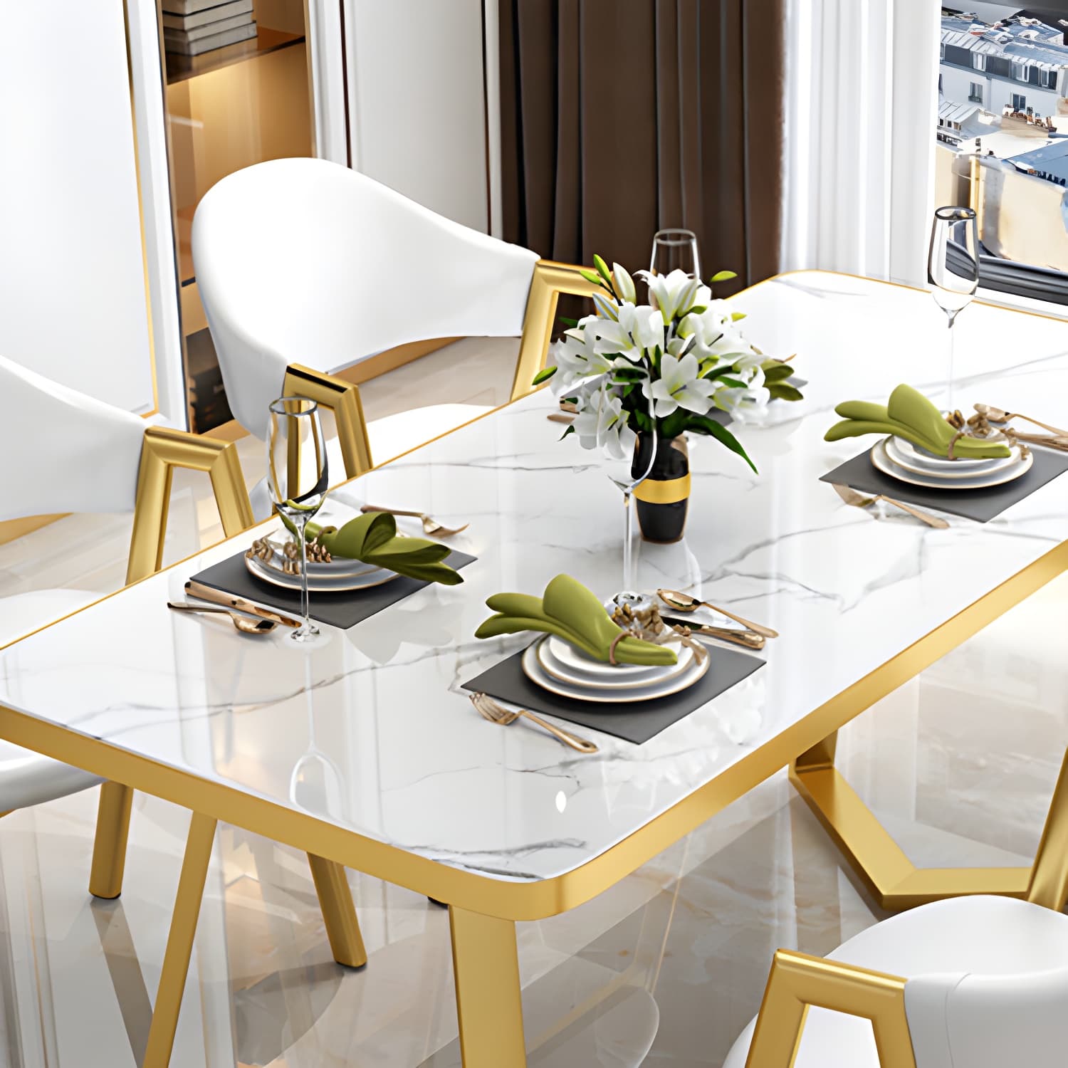 Nordic Traditional Height Sintered Stone Dining Table Rectangle Dining Room Set For Home thumbnail 16