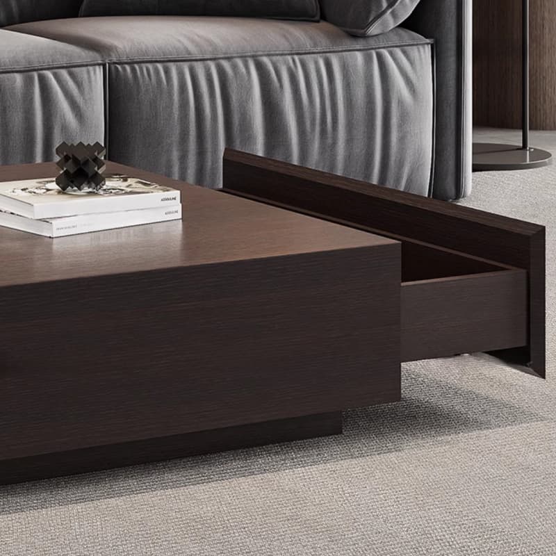 Solid Oak Wood Square Accent Table with 2 Drawers for Living Room thumbnail 8