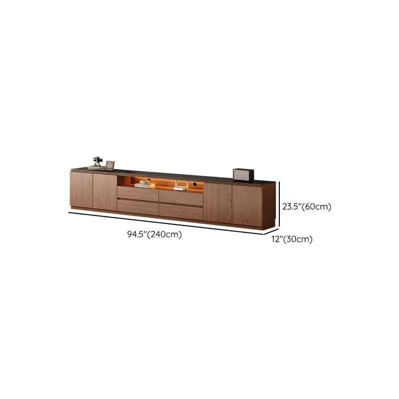 Brown TV Stand with Uncovered Storage, Shelf, 4-Drawer, 2 Cabinets/4 Cabinets, Cable Management & Light thumbnail 9