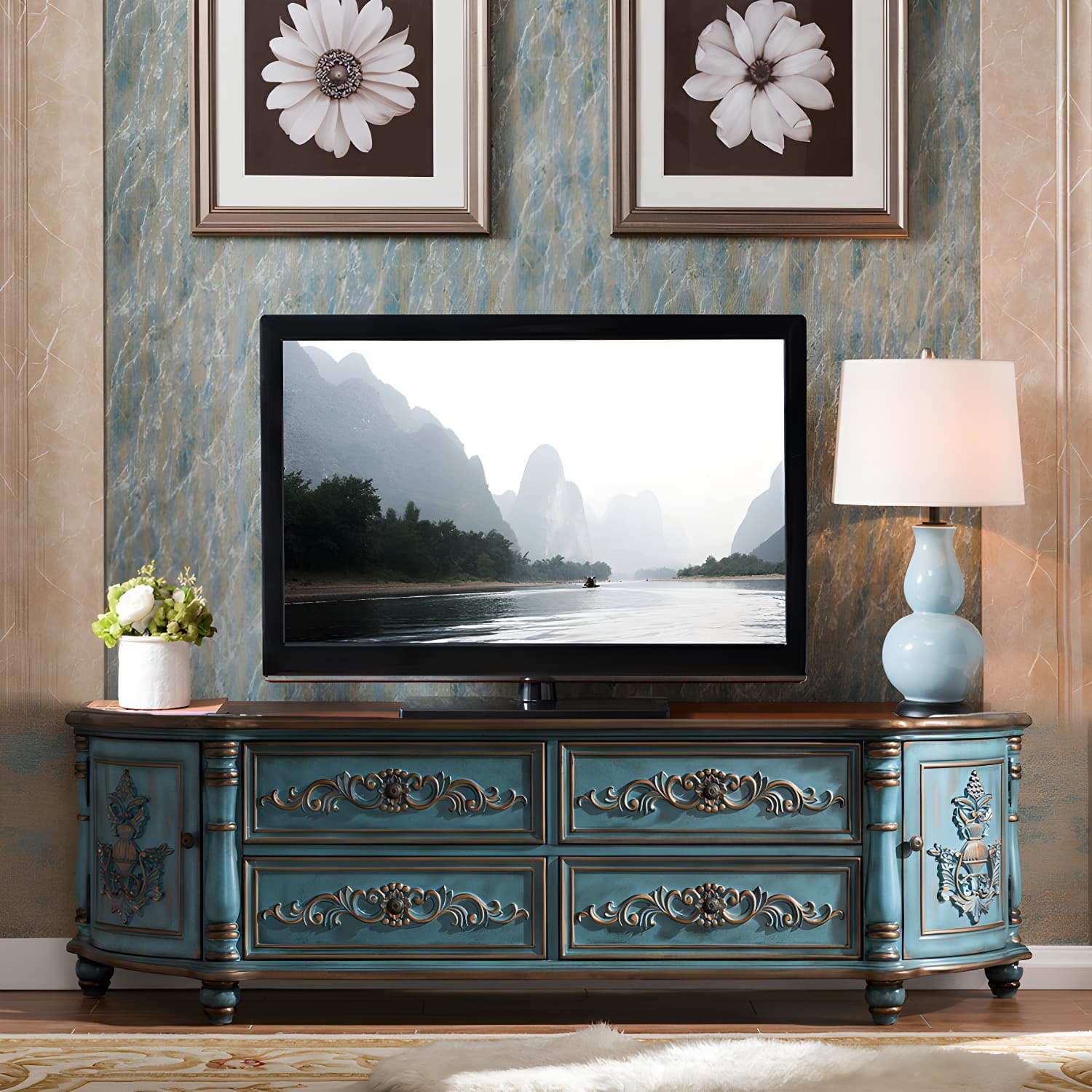 Traditional Birch Wood Media Console Matte Finish TV Media Stand with Drawers thumbnail 13