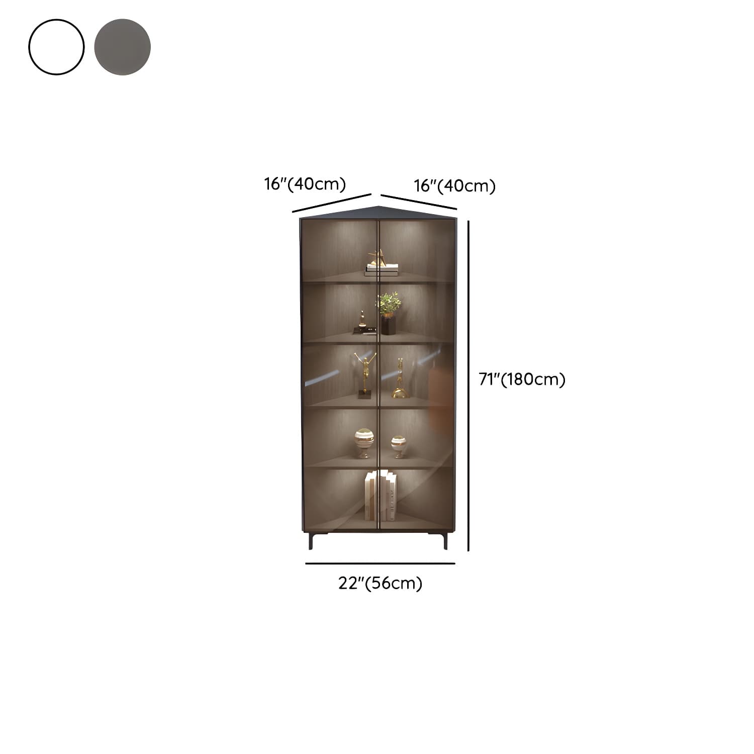 Modern Black Corner Accent. Wood Countertop. Glass Doors. Cabinets included thumbnail 16