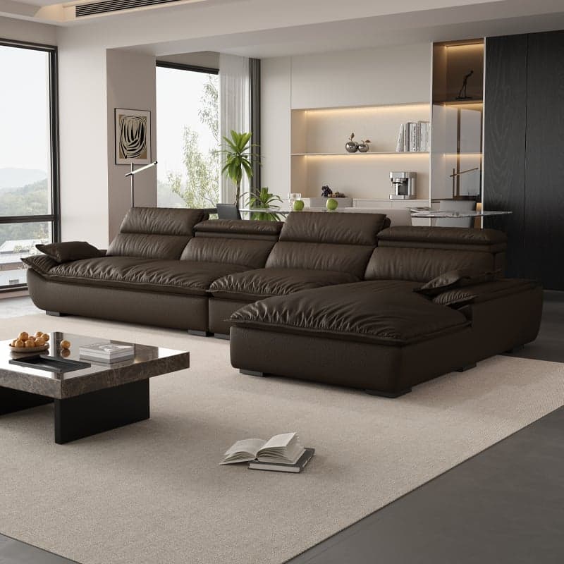 L-Shape Leather Sofa Recliner in White/Espresso/Beige with Right Hand Facing Orientation thumbnail 4