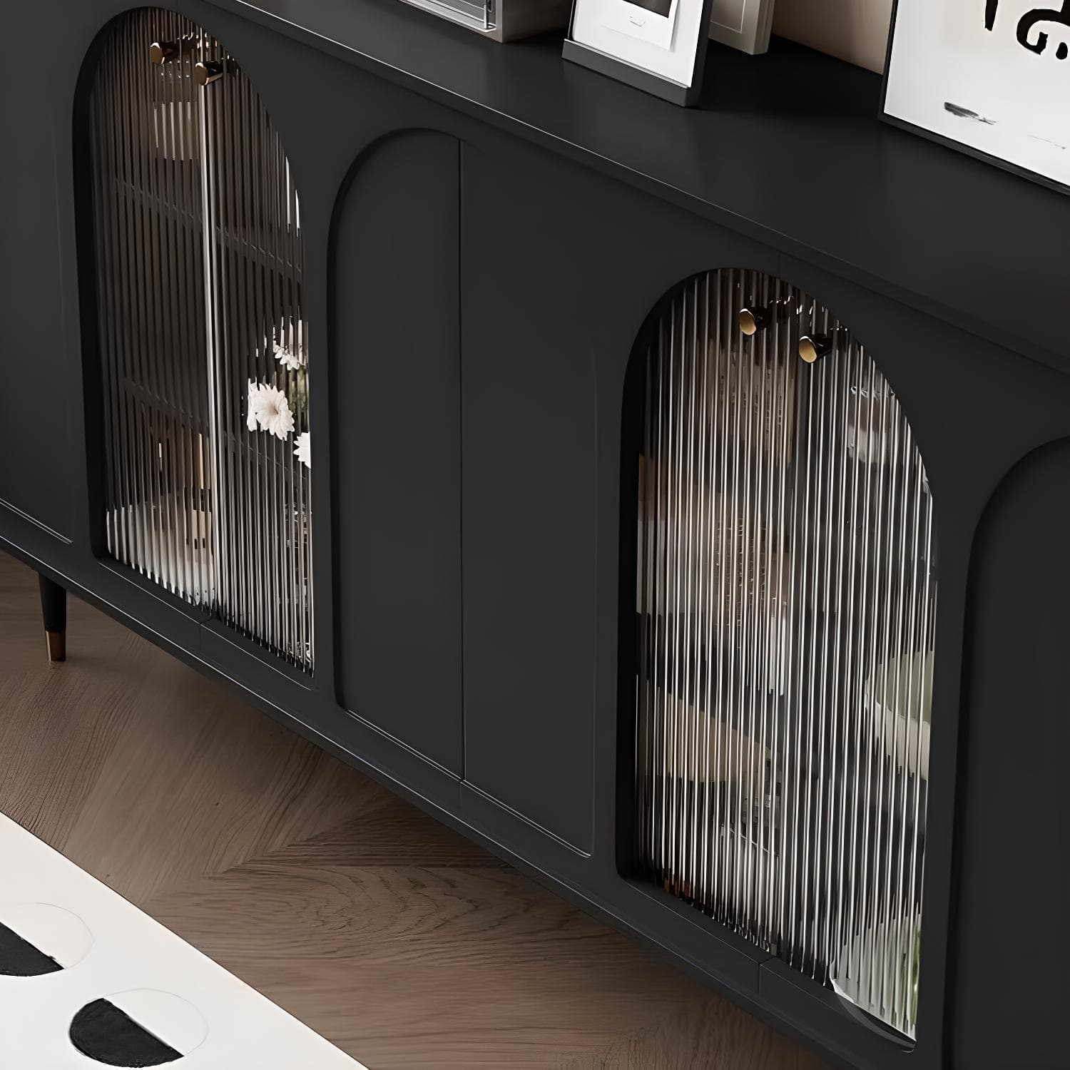 Modern Wooden Sideboard with Glass Doors and Adjustable Shelving thumbnail 6
