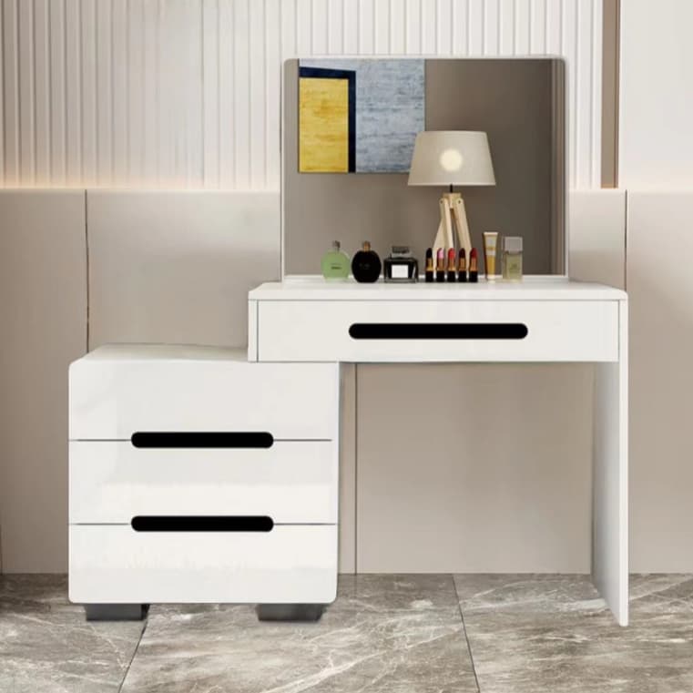 Modern 48'' White Wood Makeup Vanity & Stools with Drawers Self Close or Reserve Installation thumbnail 5