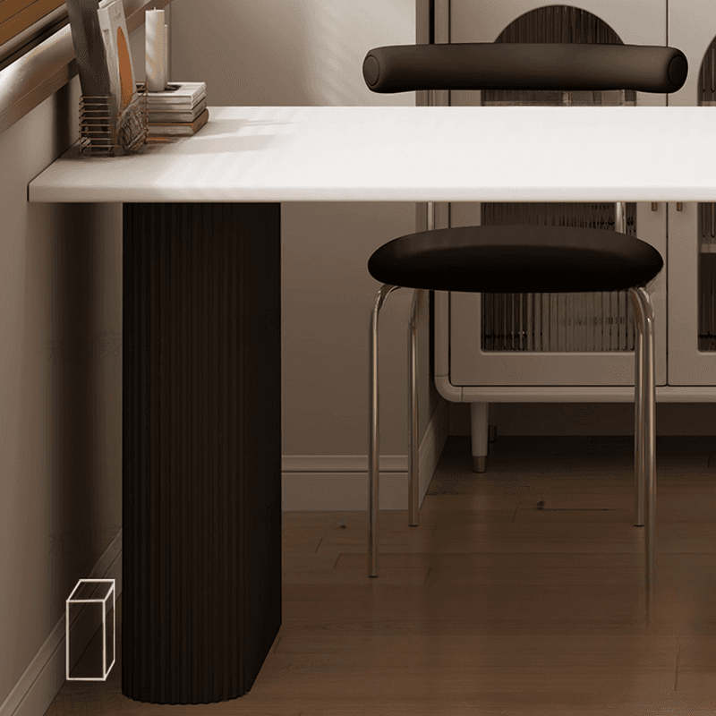 Minimalist Dining Table Set with White Slate Top and Two-sided Pedestal Base, Featuring a Fixed Table thumbnail 8
