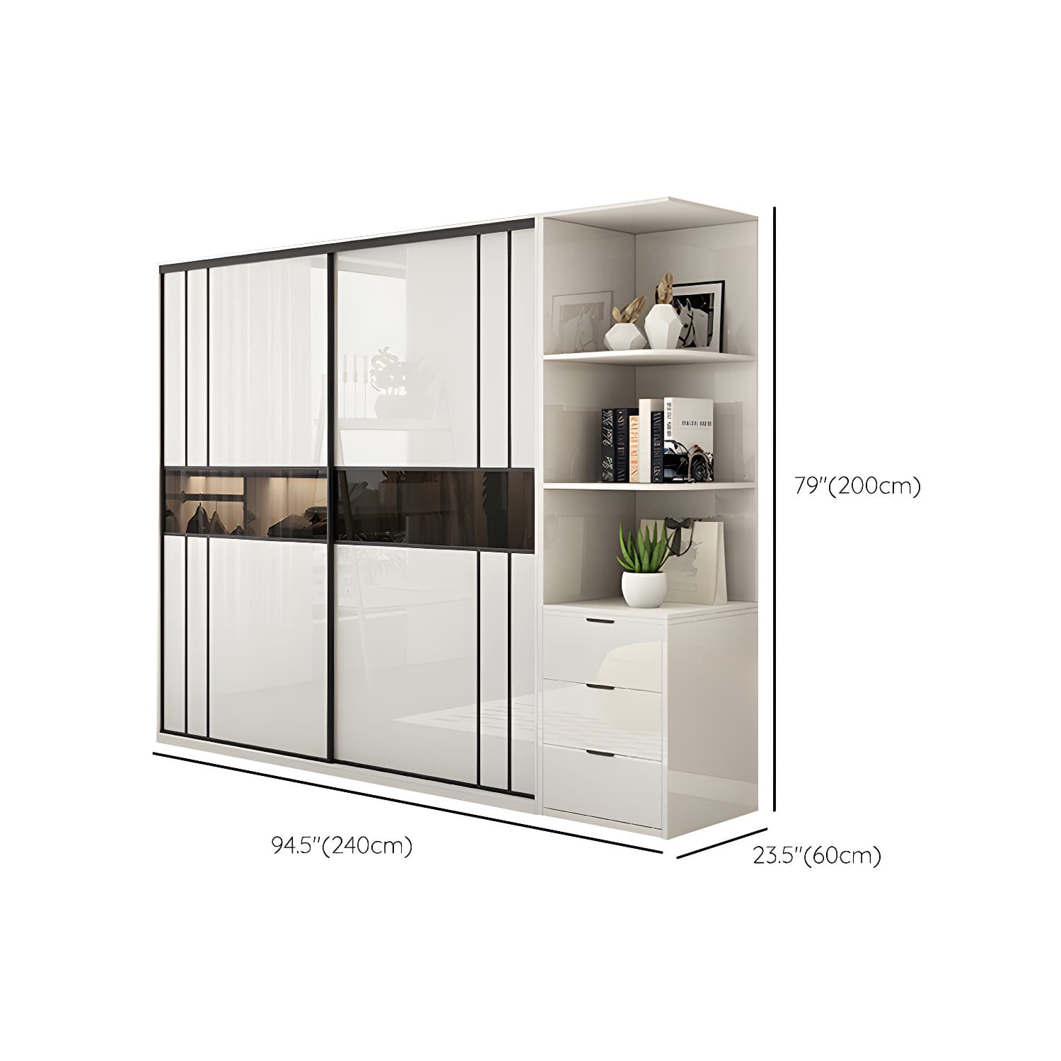 White Colour Wooden Wardrobe Cloth Rod Included Wardrobe Closet with Shelves thumbnail 24
