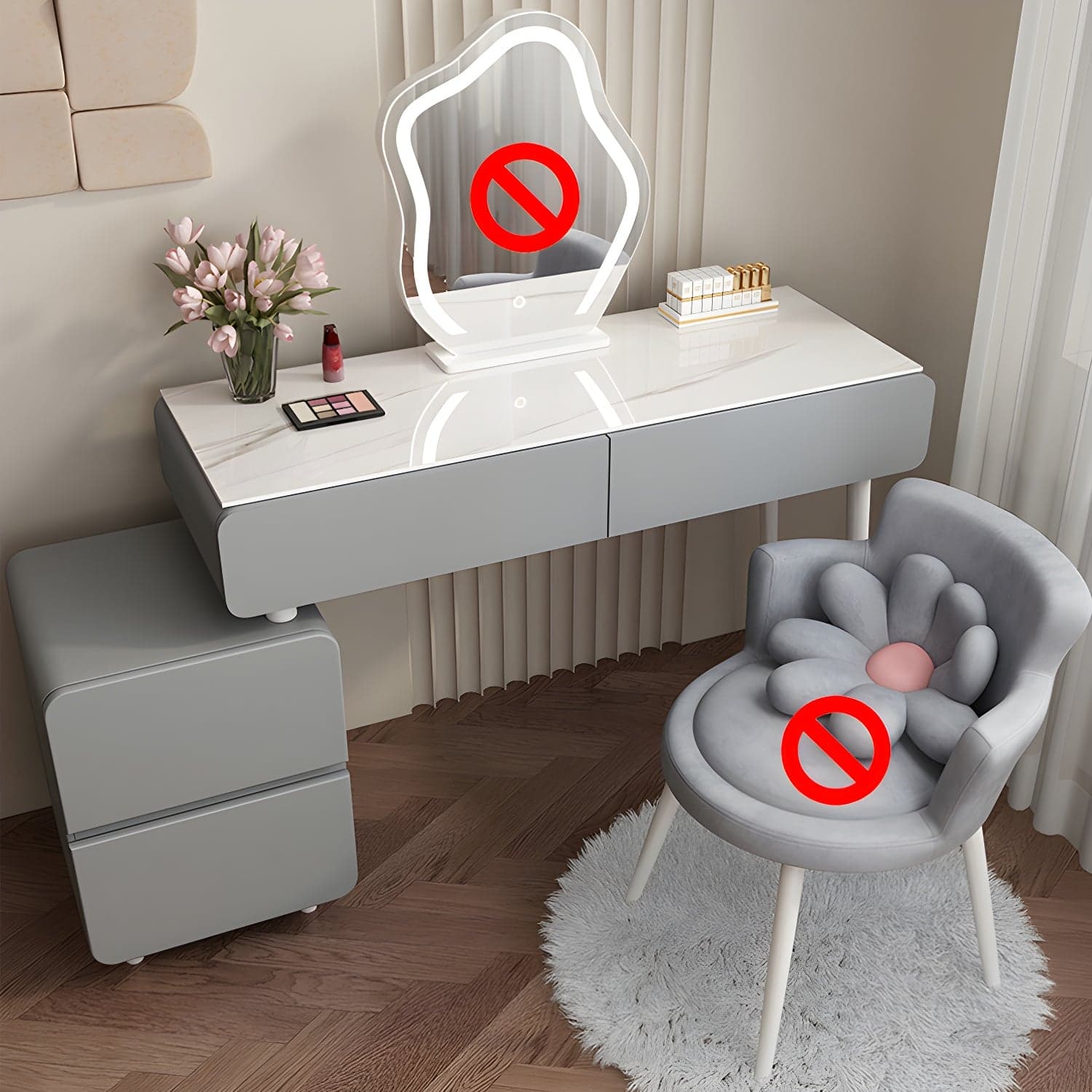 Modern Slate and Wooden Vanity Dressing Table Set with 4 Drawers thumbnail 1