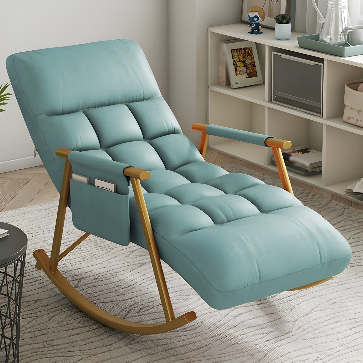 Faux Leather Rocking Chair Modern Style Rocker Chair with Storage thumbnail 17