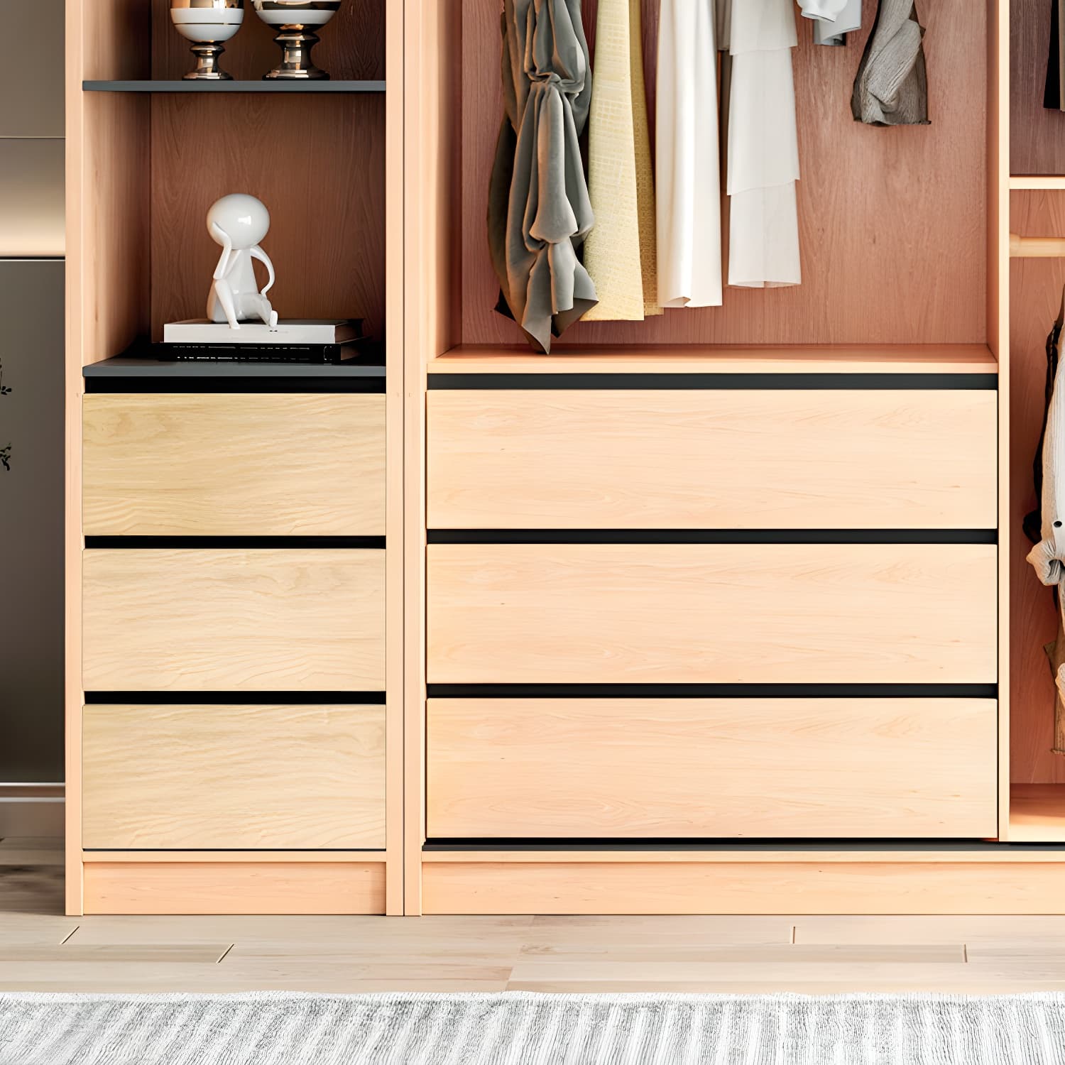 Engineered Wood Wardrobe Armoire with Drawer Modern Wardrobe Closet thumbnail 4