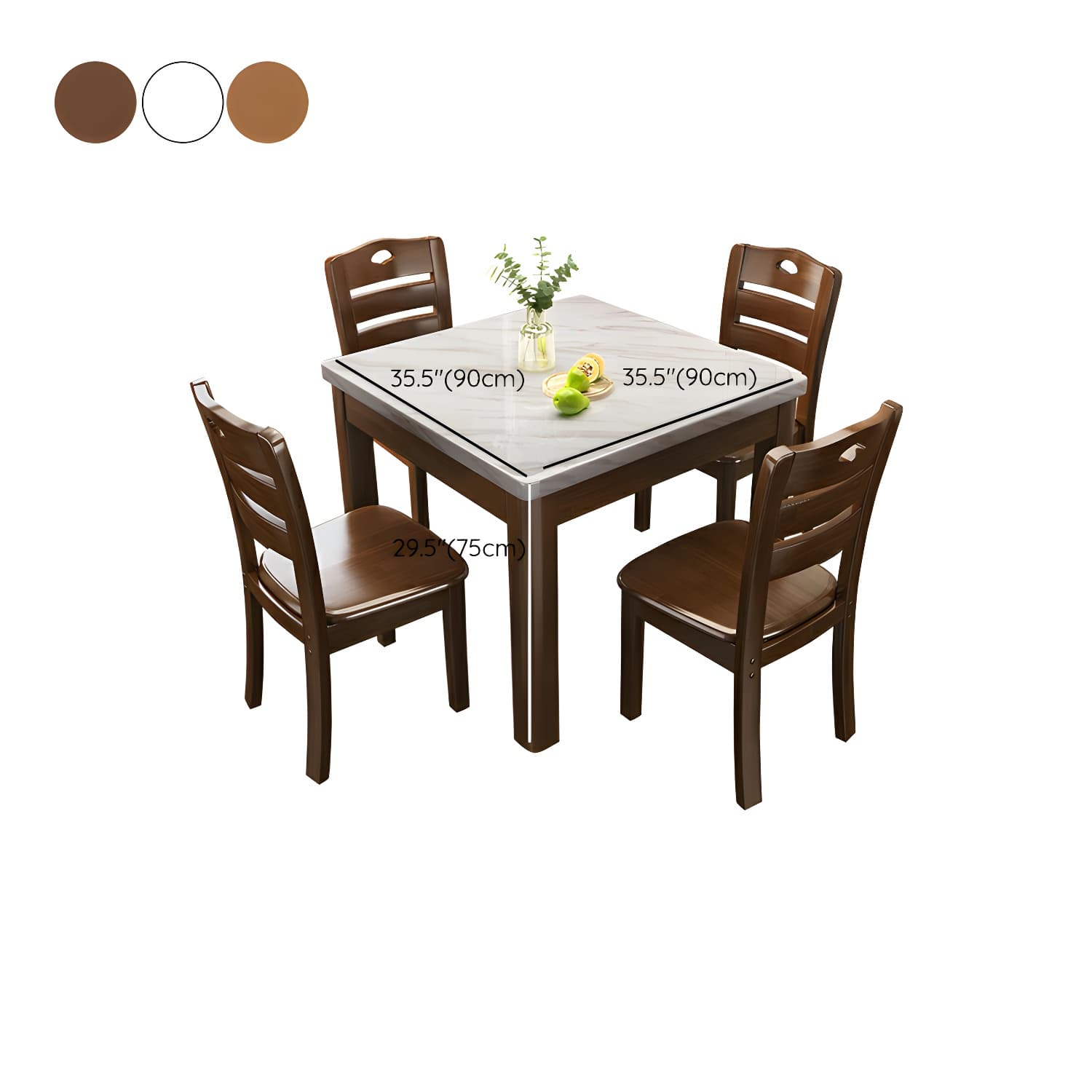 Square Marble Dining Table Set 1/5 Pieces with Solid Wood Base for Kitchen thumbnail 13