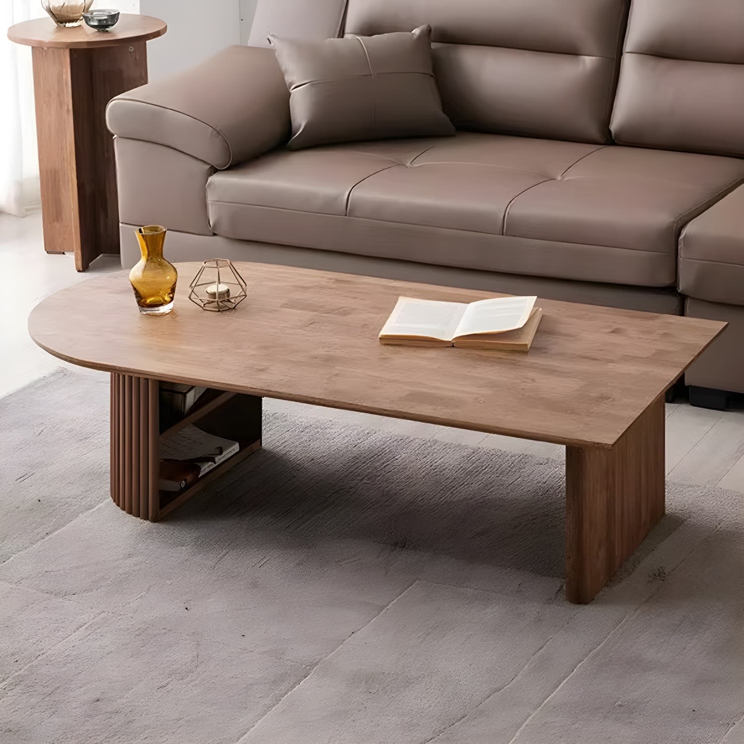 Modern Brown Wood Coffee Table with Rectangular Top and Brown Base thumbnail 4