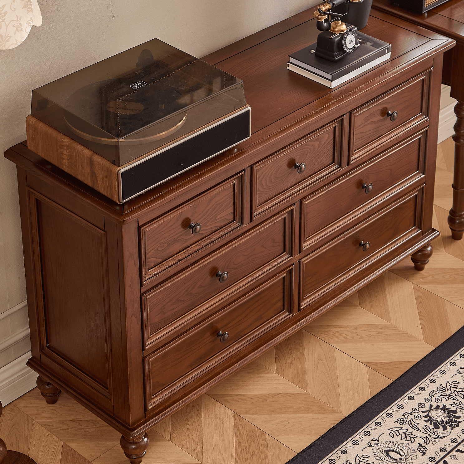 Cocoa Trendy Ash Wood Console Dresser/Semainier with 9/7/6 Drawers, Integrated Cable Management, Horizontal/Vertical