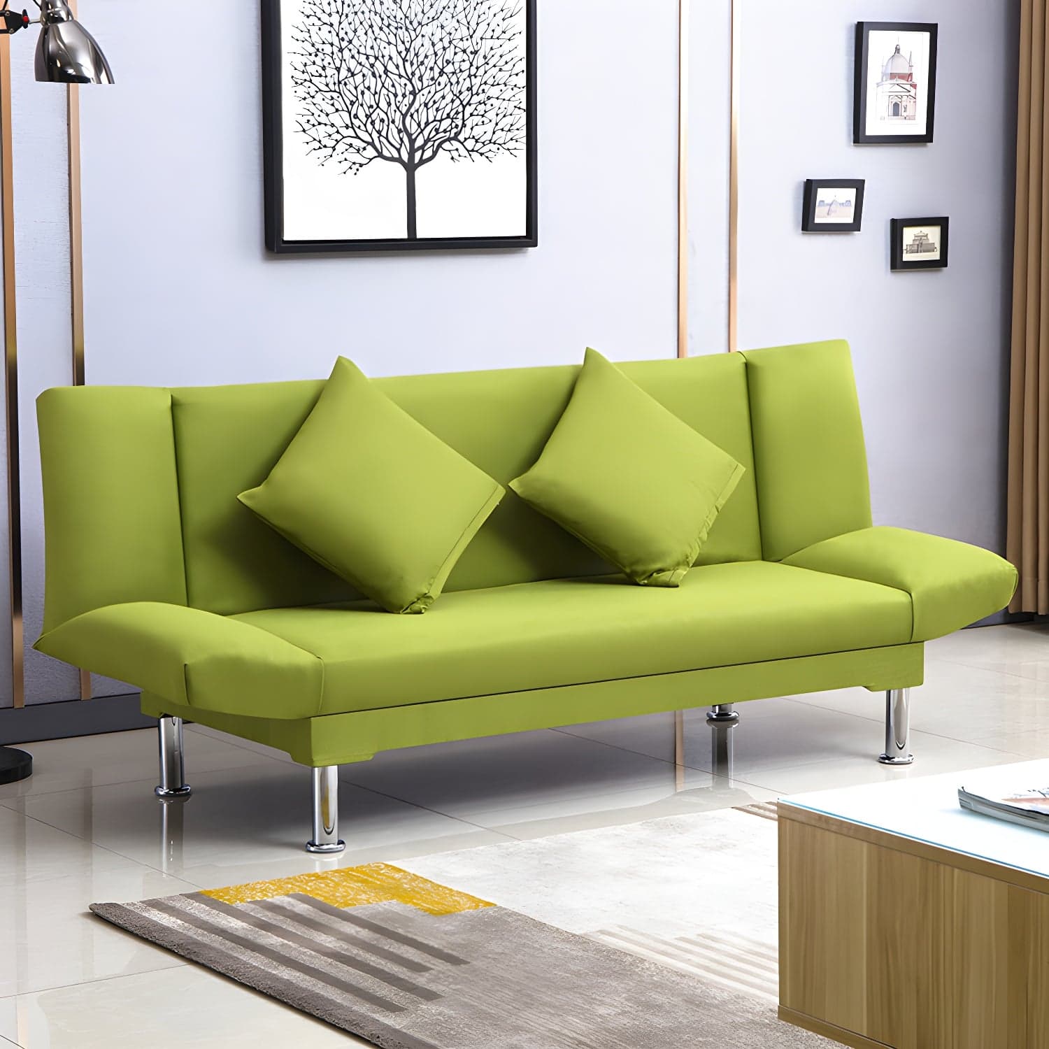 Silver Transitional Modern Tight Back Sofa Bed 29.53"High Armless Sofa Bed thumbnail 1