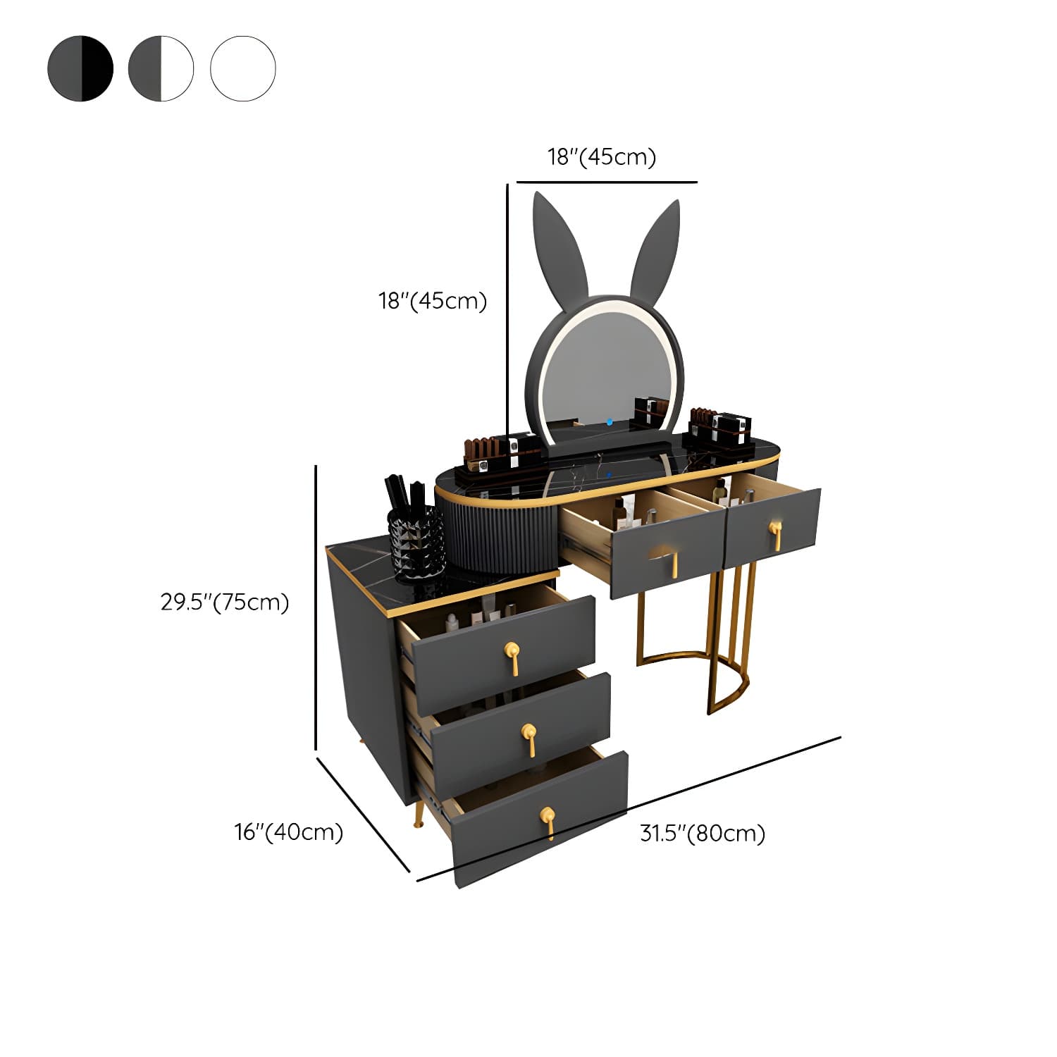 Contemporary Vanity Makeup Dressing Table Stool Set with Storage Drawers thumbnail 13