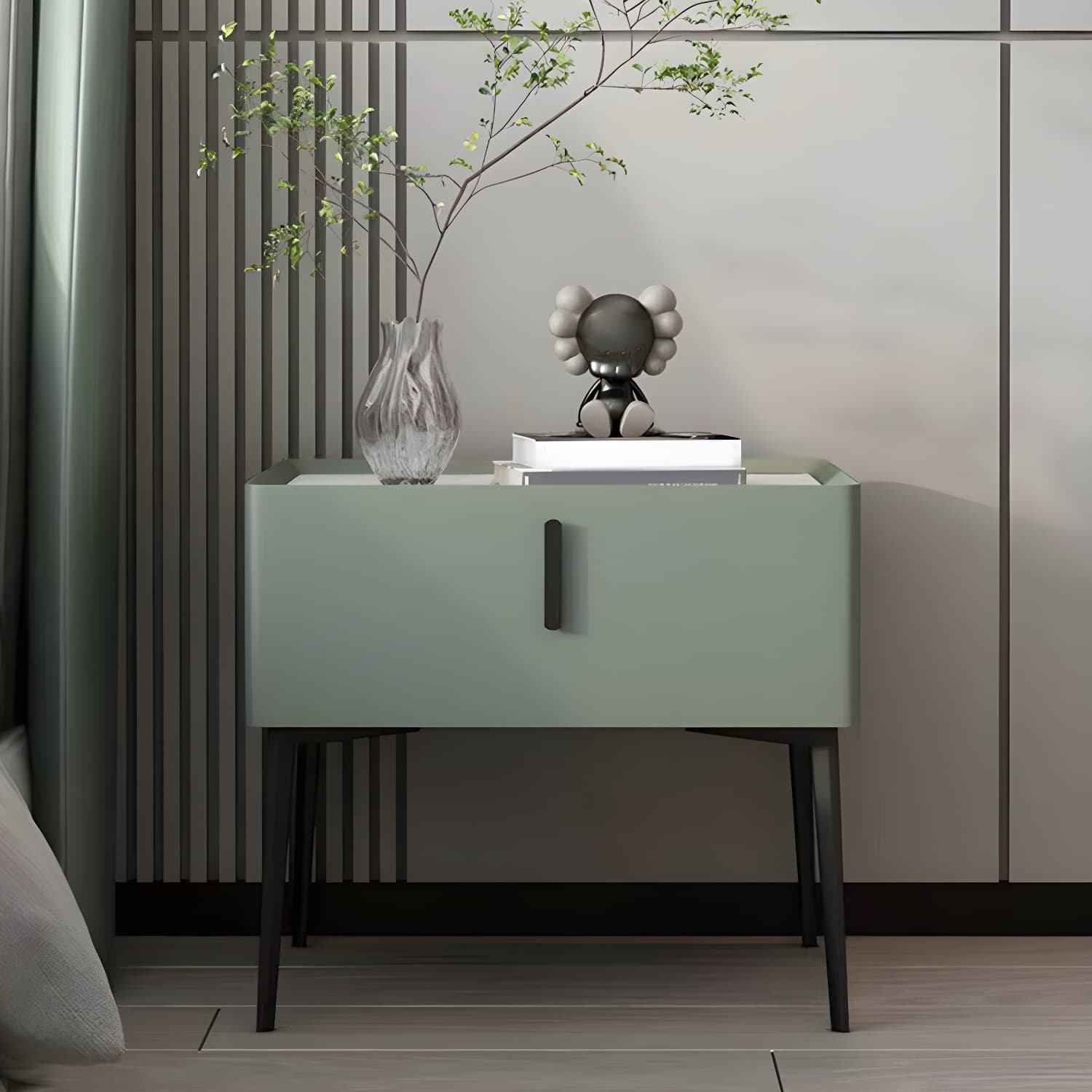 Contemporary 1 Drawer Accent Table Nightstand Antique Finish Bed Nightstand thumbnail 1