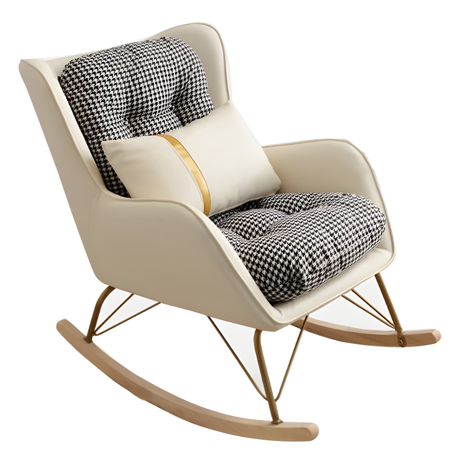 Contemporary Rocking Chair Rubber Wood Frame Wing Chair Back Indoor Rocking Chair thumbnail 10