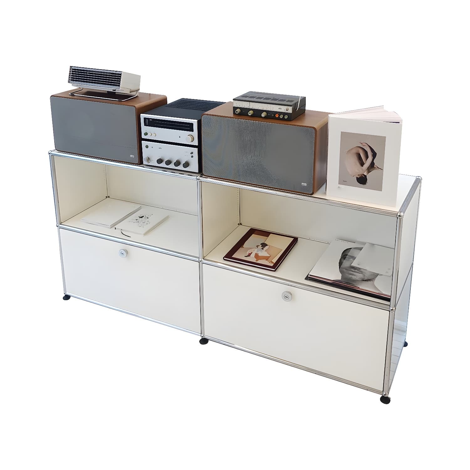 Stainless Steel Sideboard Modern Style Dining Sideboard with Locking Cabinet