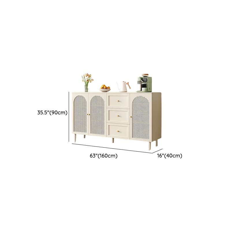 White Trendy Sideboard with 3 Drawers, Narrow/Standard Size, 3/6 Shelves, Lumber Countertop, and Glass-panel Door thumbnail 19