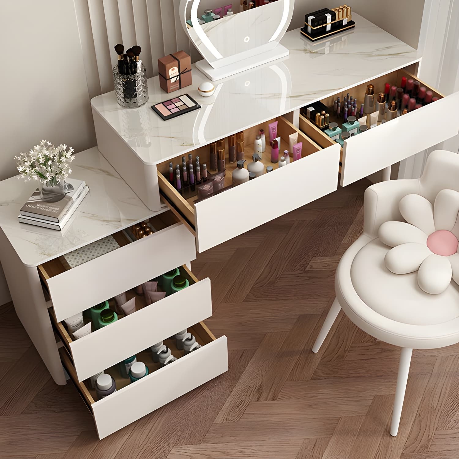 Modern Wood Makeup Vanity with Soft Close Drawer Glides & 2 Drawers thumbnail 11