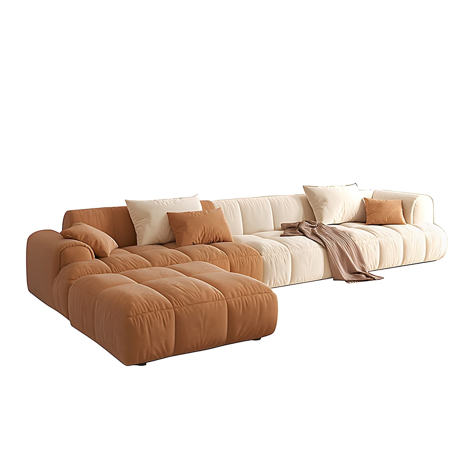 Velvet Round Arm Sectionals 24.8"High Tight Back Sofa with 4 Pillows thumbnail 6