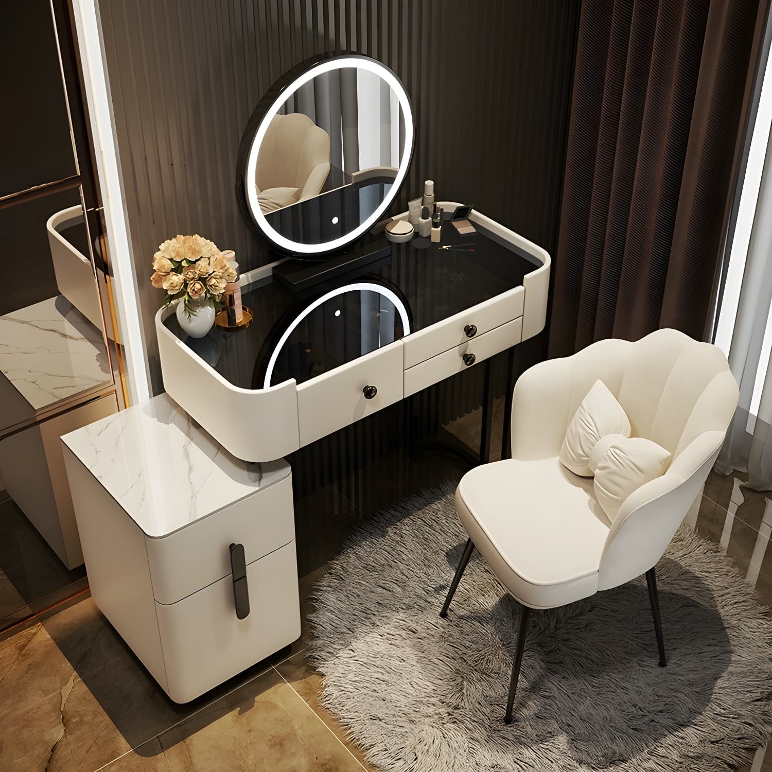 Contemporary Slate Countertop Adjustable Makeup Vanity with Drawers for Bedroom thumbnail 3