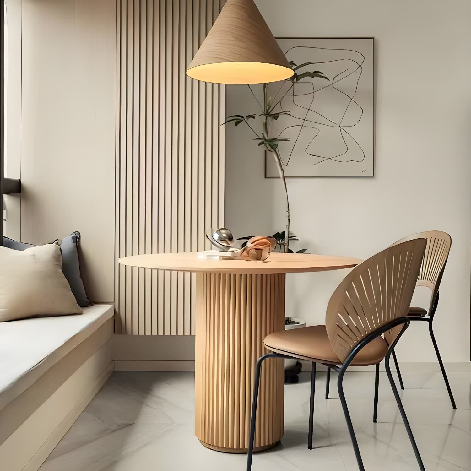 Modern Round Dining Table Pine Solid Wood Pedestal Dining Table in Natural thumbnail 2