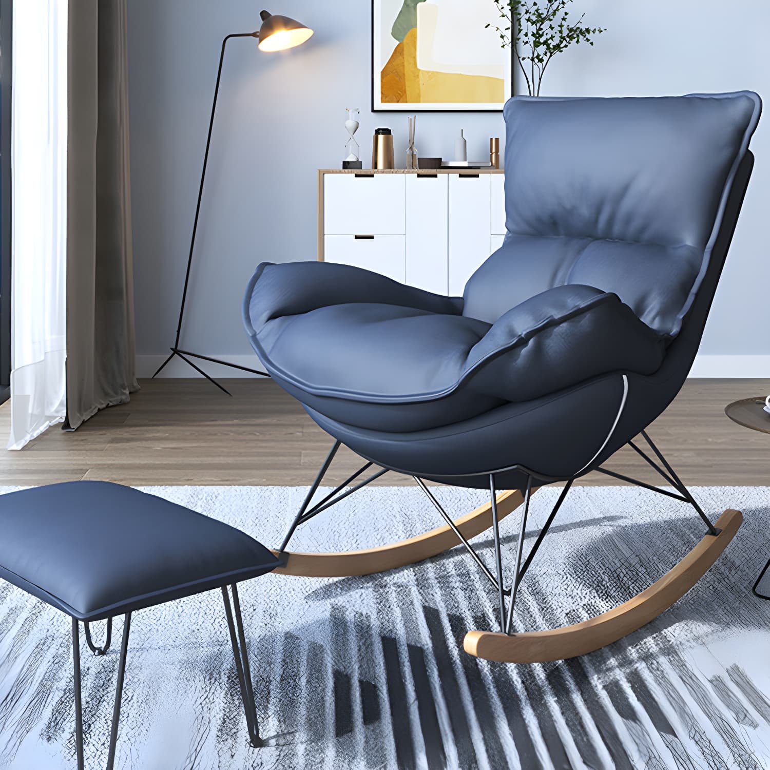 Contemporary Rocker Chair Antique Finish Rocking Chair with Ottoman thumbnail 15