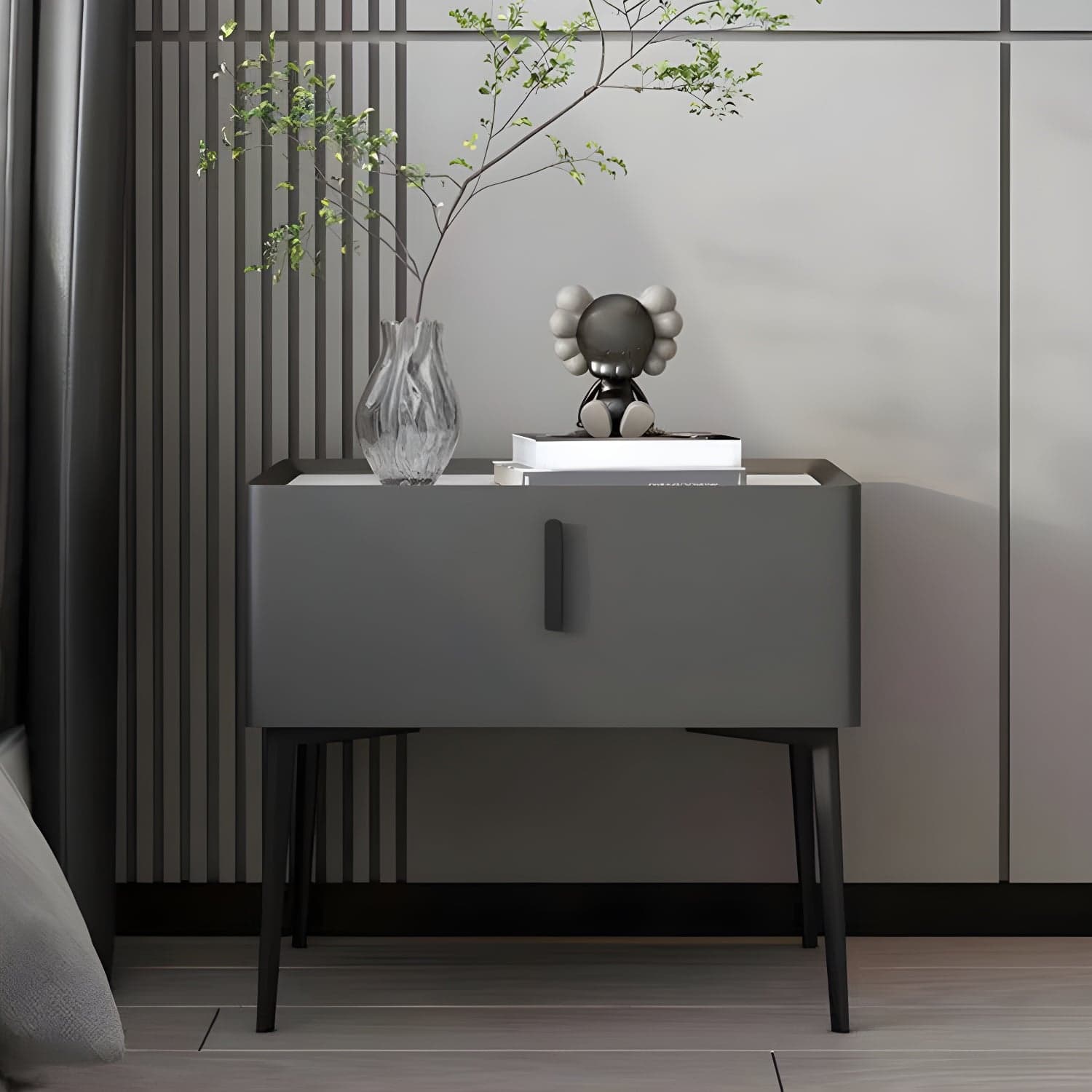 Contemporary 1 Drawer Accent Table Nightstand Antique Finish Bed Nightstand thumbnail 3