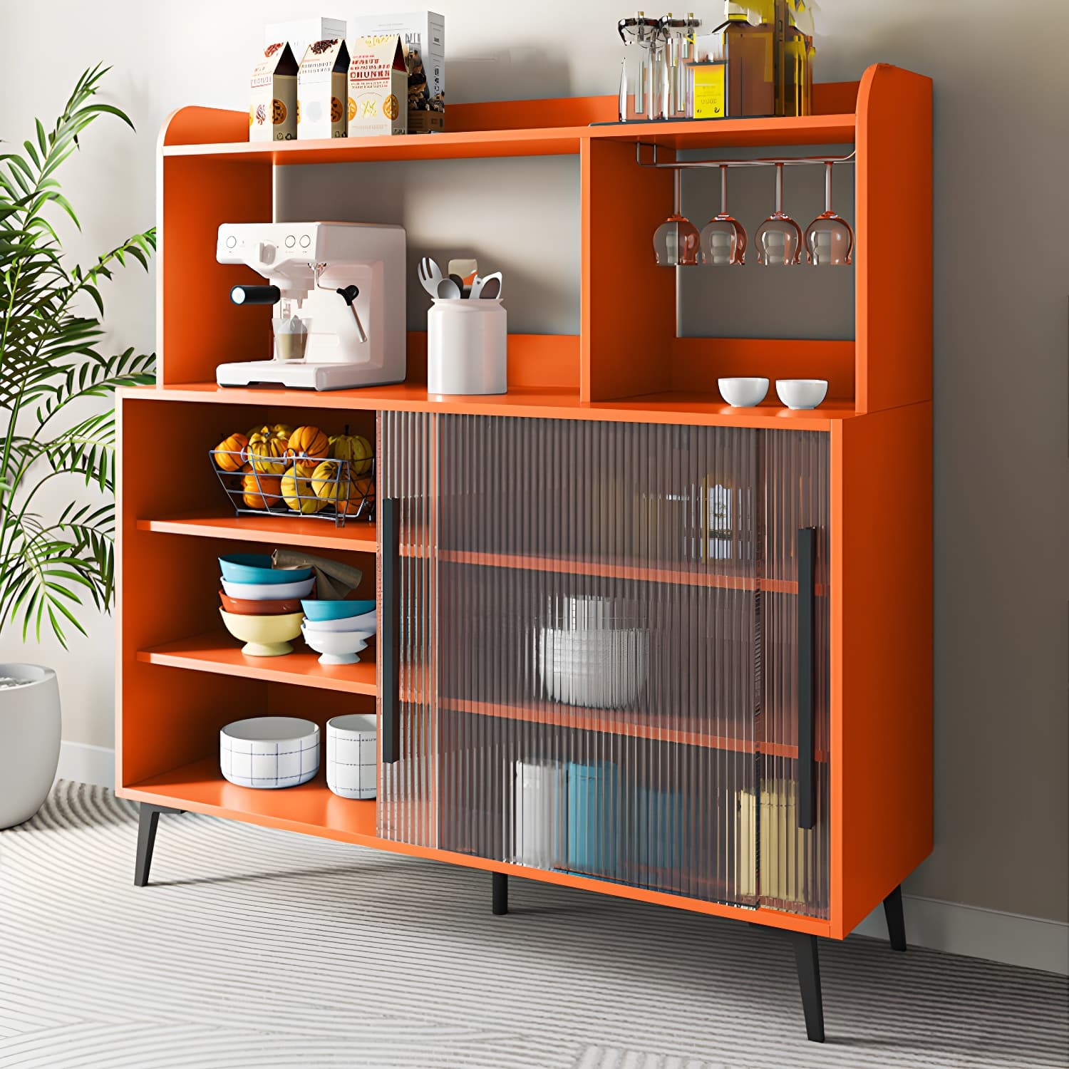 Contemporary Engineered Wood Glass Door Sideboard with Shelf for Dinging Room thumbnail 14