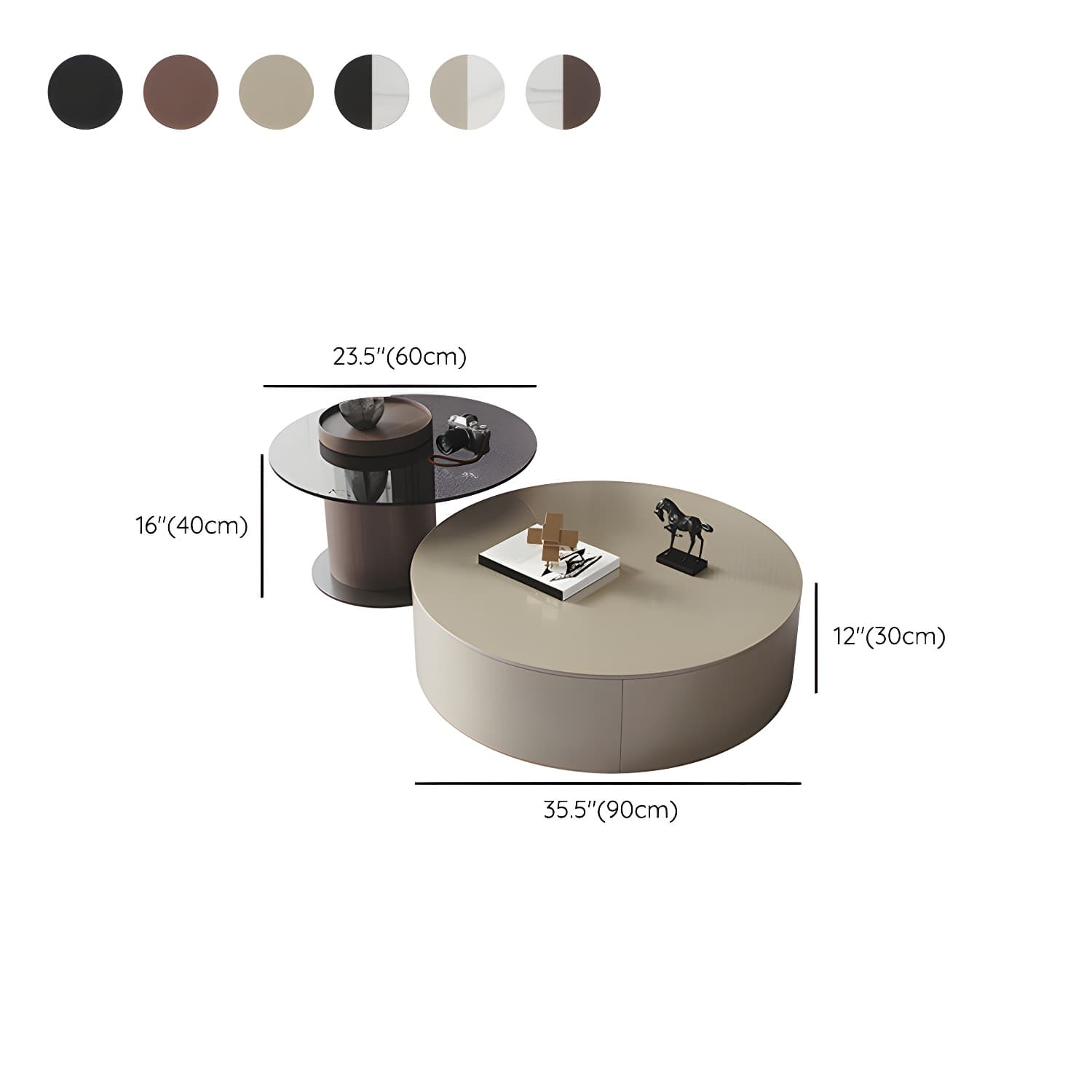 11"H Contemporary Coffee Table Round Coffee Cocktail Table with Drawer thumbnail 18