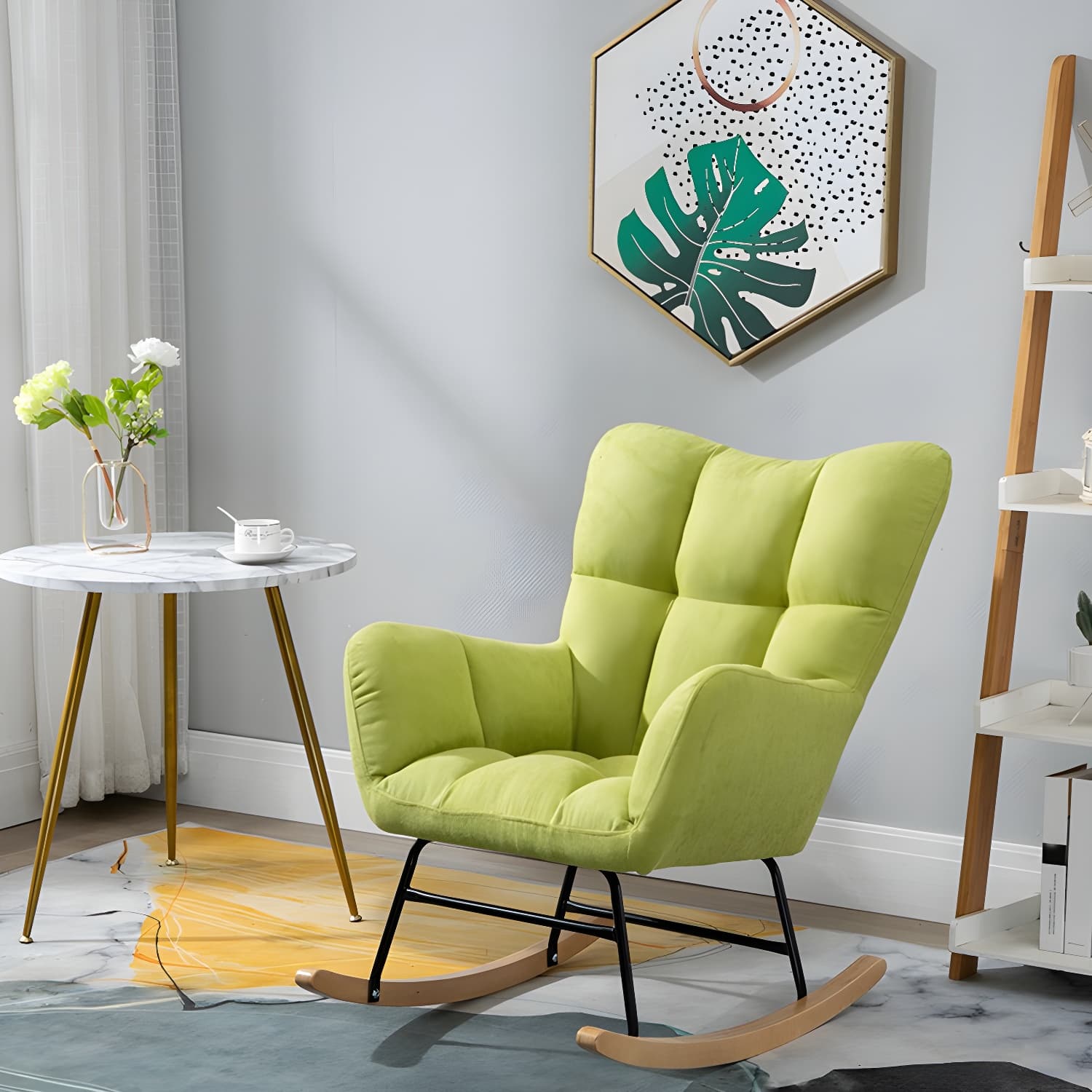 Modern Upholstered Rocking Chair Wingback Rocker Chair for Living Room thumbnail 8
