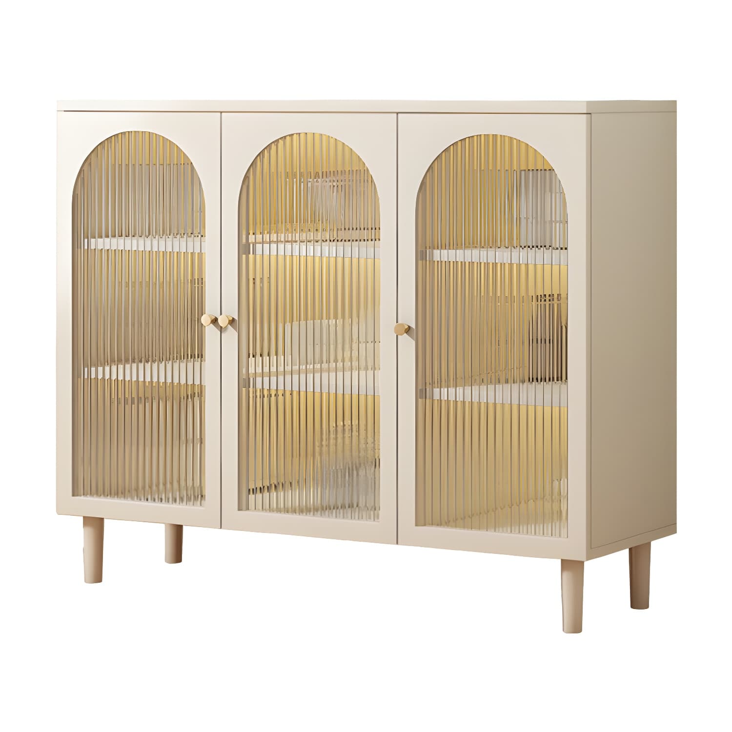 White Modern Wood Sideboard Credenza with Cabinets and Shelves Included thumbnail 11