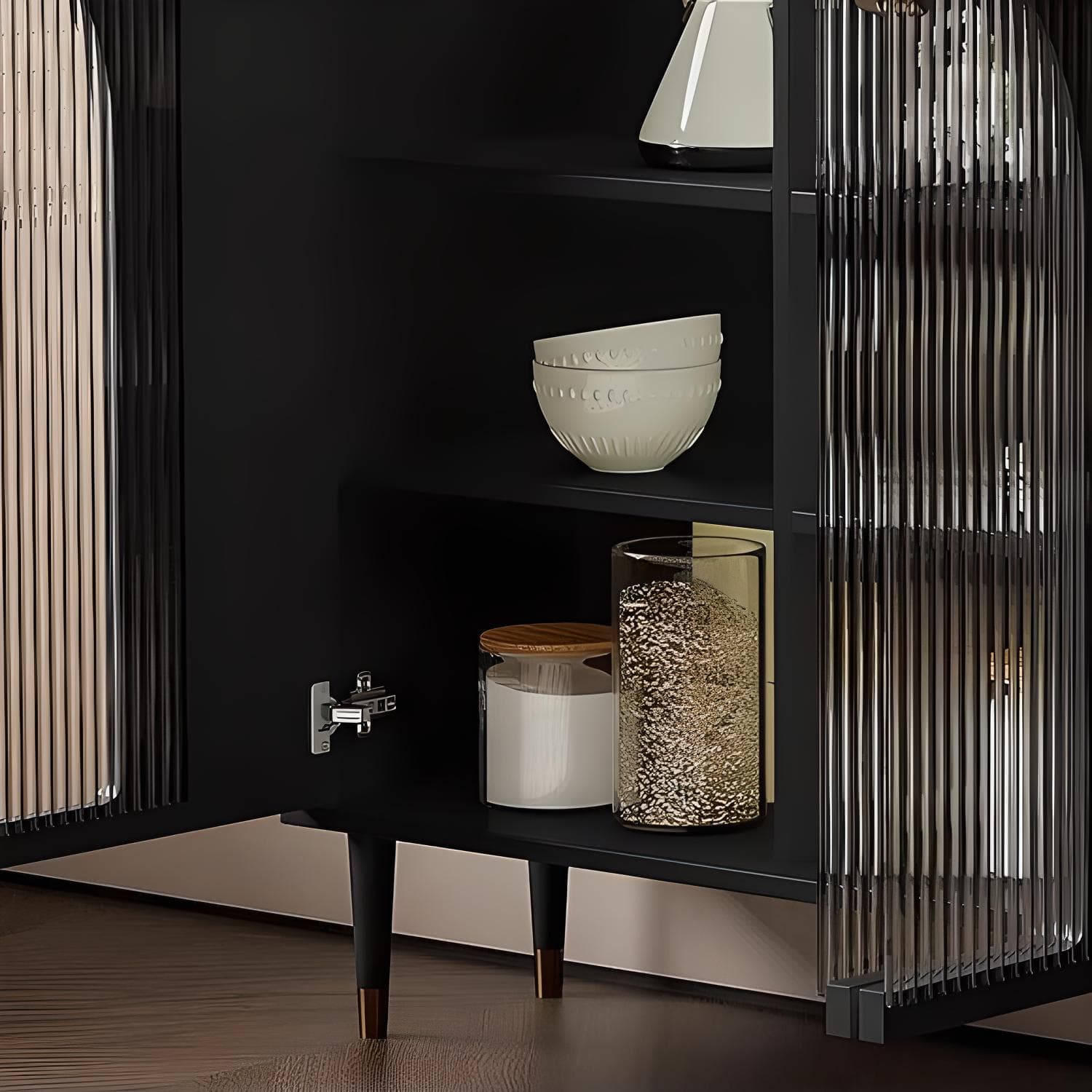 Modern Wooden Sideboard with Glass Doors and Adjustable Shelving thumbnail 5