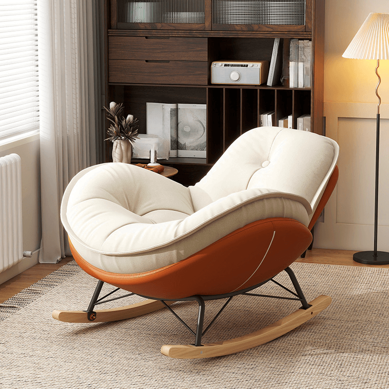Modern Butter Color/Grey/Auburn Upholstered Padded Rocking Seat with Flared Arm, Scratch-repellent thumbnail 4