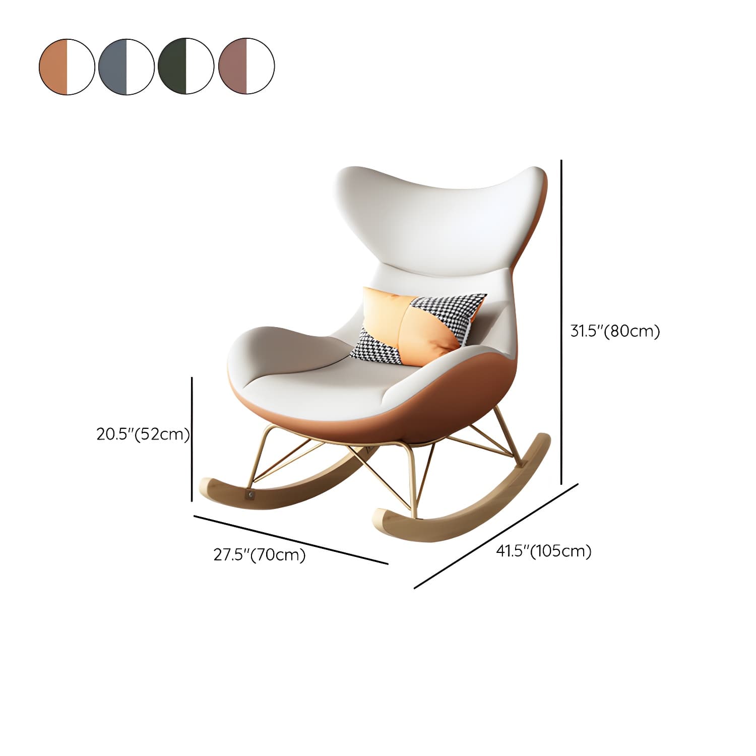 Modern Non-Scratch Armless Indoor Solid Wood Faux Leather Rocking Chair thumbnail 18
