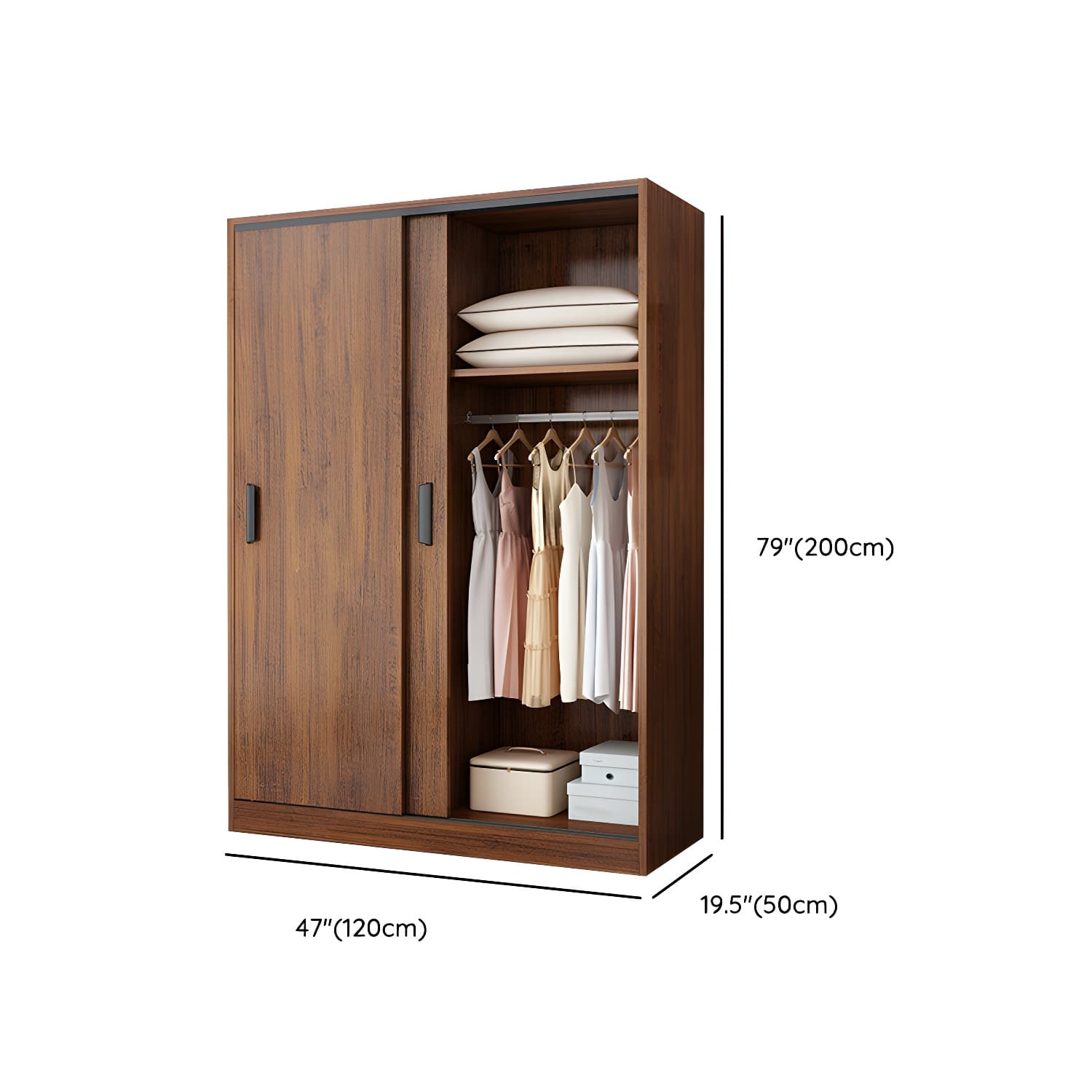 Contemporary Brown Wood Wardrobe Armoire with Clothing Rod & Shelves thumbnail 12