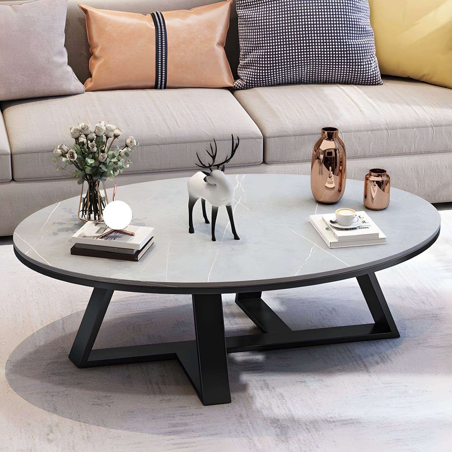 Slate Oval Coffee Table Minimalist Coffee Table for Living Room thumbnail 2