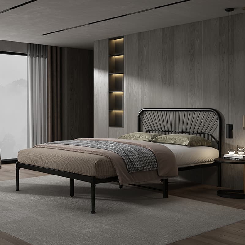 Modern Style Metal Frame Storage Panel Bed with Rectangular Headboard Shape thumbnail 4