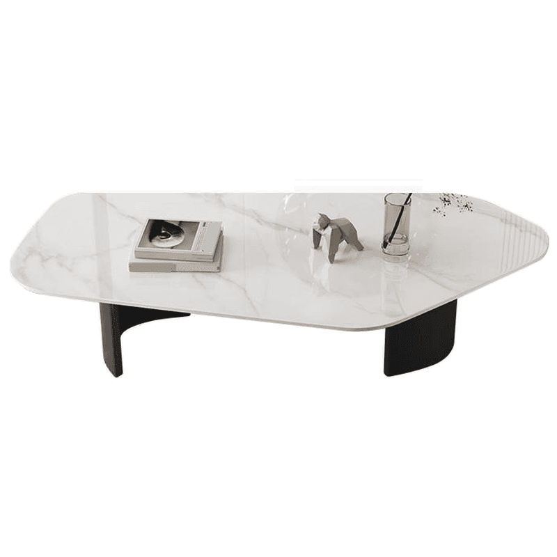 Modern Farmhouse Stone White Irregular Single Coffee Table with Twin Pedestal Base thumbnail 9
