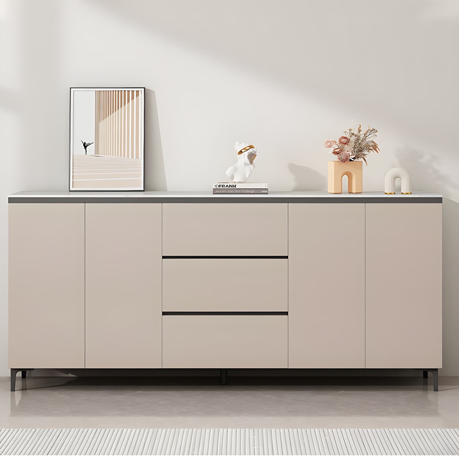 Wooden Modern Stone Countertop Buffet Sideboard with Drawers for Living Room thumbnail 13