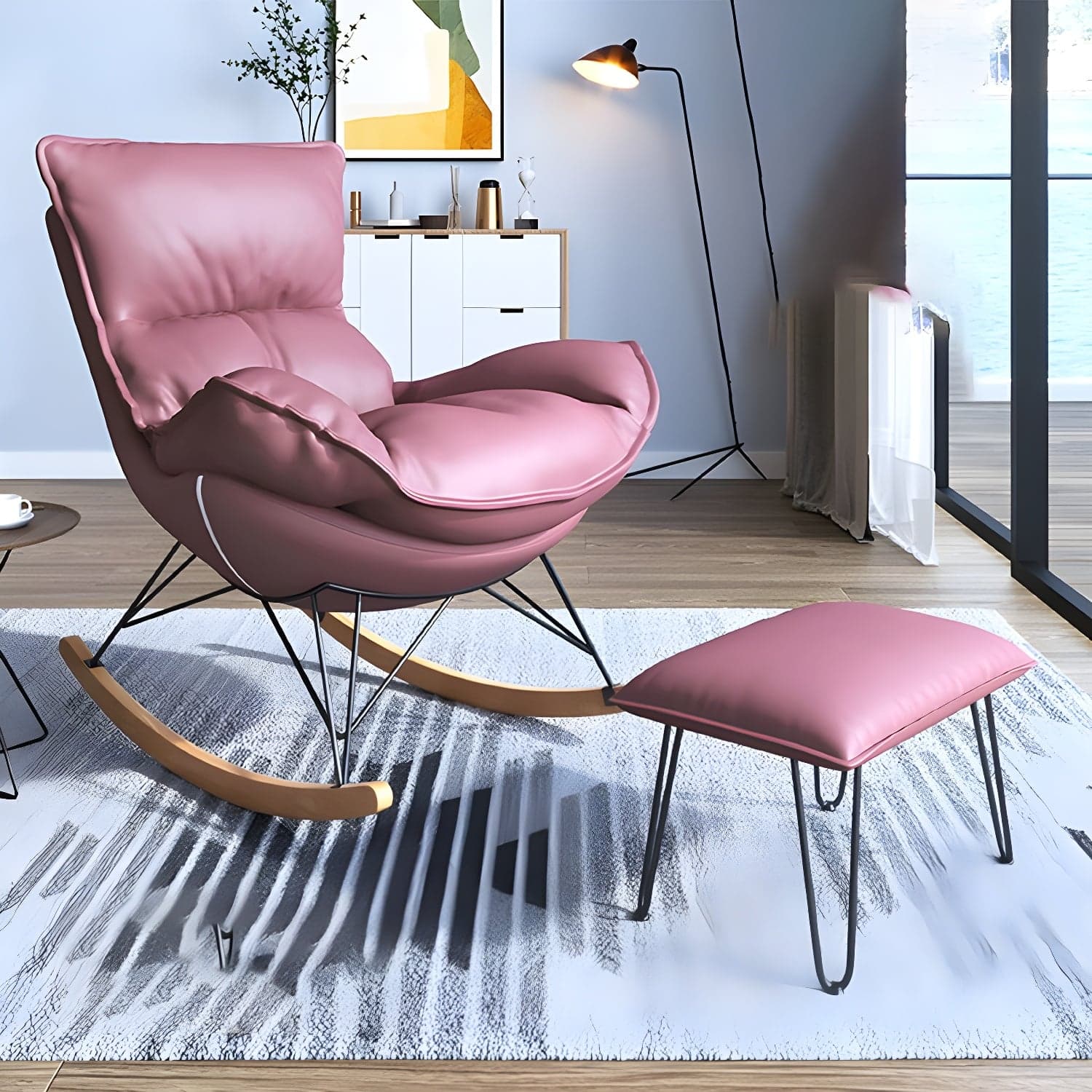 Contemporary Rocking Accent Chair Antique Finish Rocking Chair with Ottoman thumbnail 13