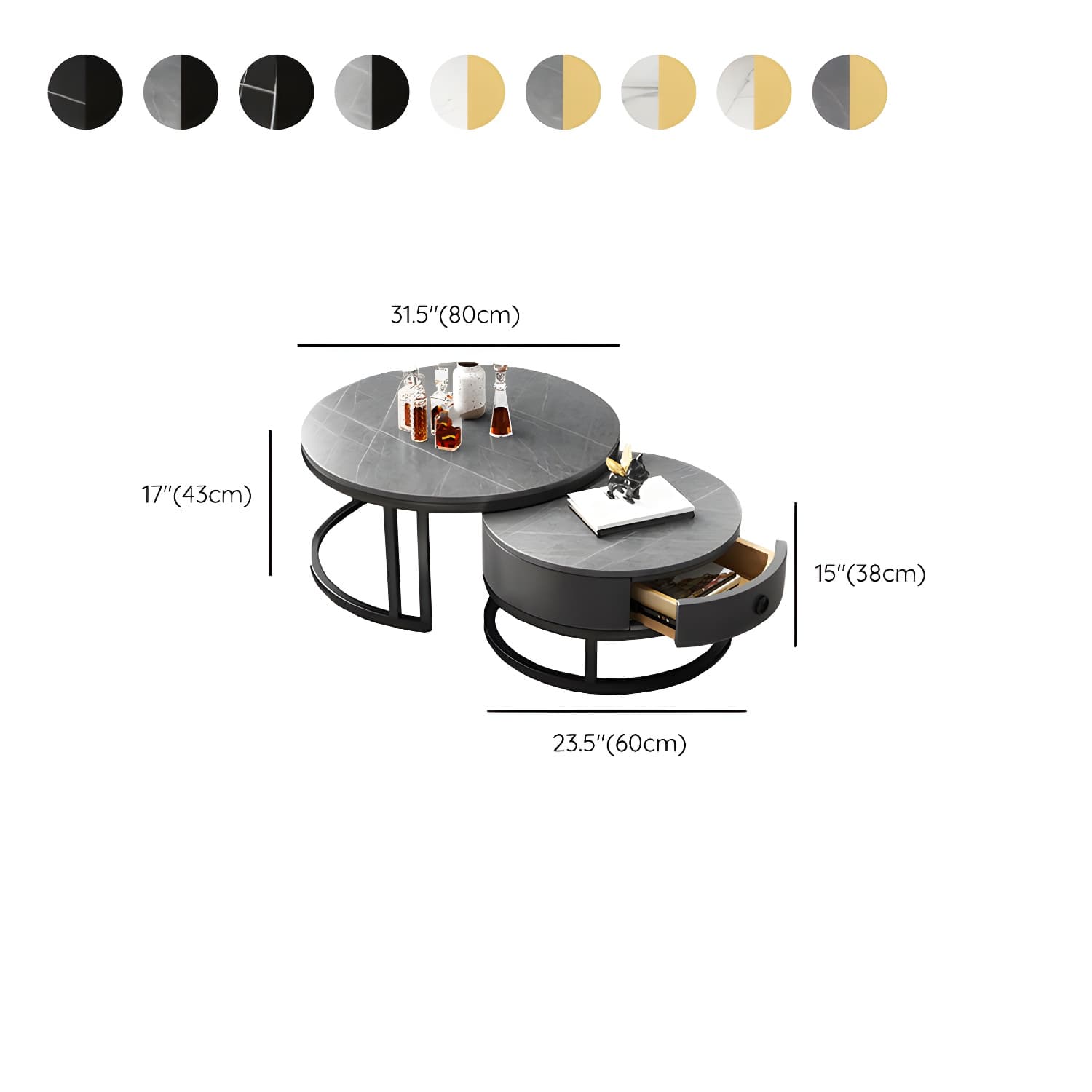 Modern Nesting Coffee Table Set Frame Round Coffee Table Set with Drawer thumbnail 21
