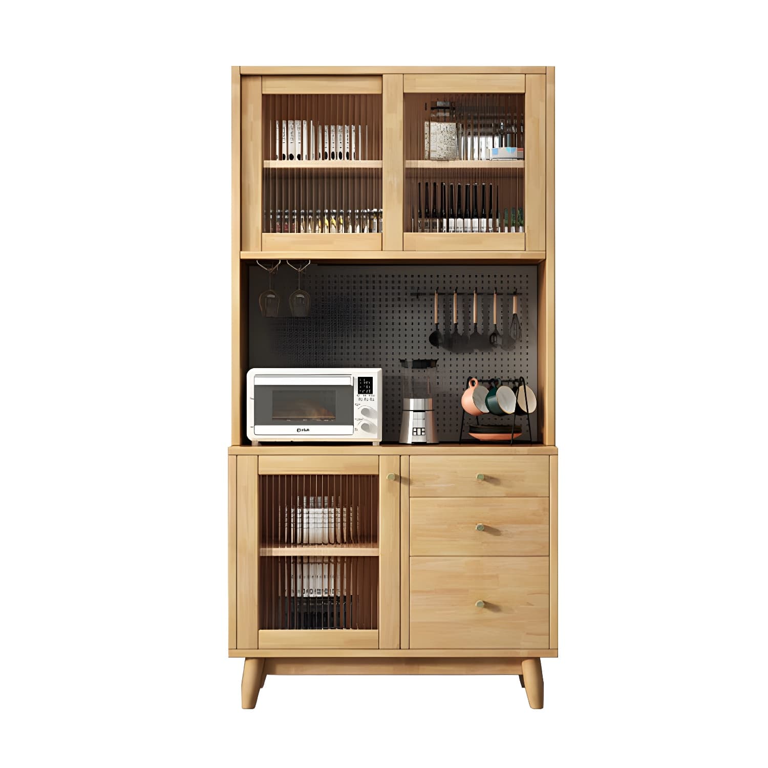 Modern Style Solid Wood Storage Sideboard Cabinet with Glass Doors and Drawers thumbnail 9