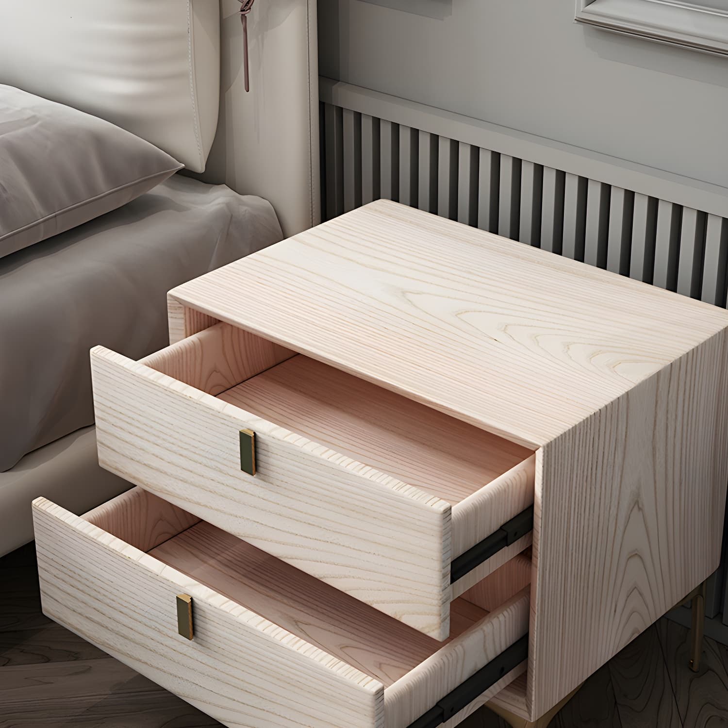 2 Drawer Solid Wood Modern Night Table Drawer Storage Bed Nightstand thumbnail 17