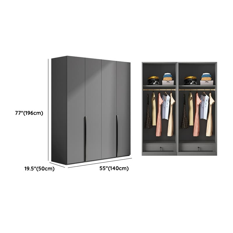 Contemporary Grey Wood Storage Wardrobe with Clothing Rod and Black Handles thumbnail 12